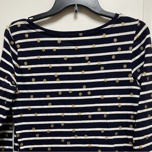Talbots Sz SP 3/4 Sleeve Navy White Stripe with Gold Polka Dots Fun & Whimsical